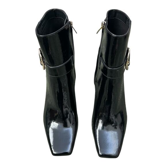 NWOB Gb Gianni Bini Sz 8M Face-Card Patent Oversized Buckle Heeled Bootie Black - Picture 9 of 16